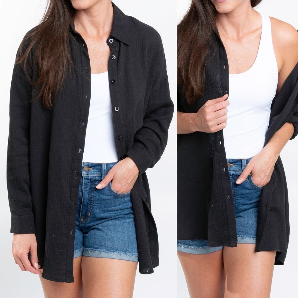 Black Gauzy Oversize Shirt